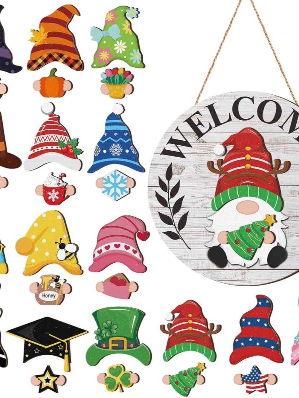 30 Pcs Seasonal Interchangeable Wooden Gnome Decor,Fascinating,Grey